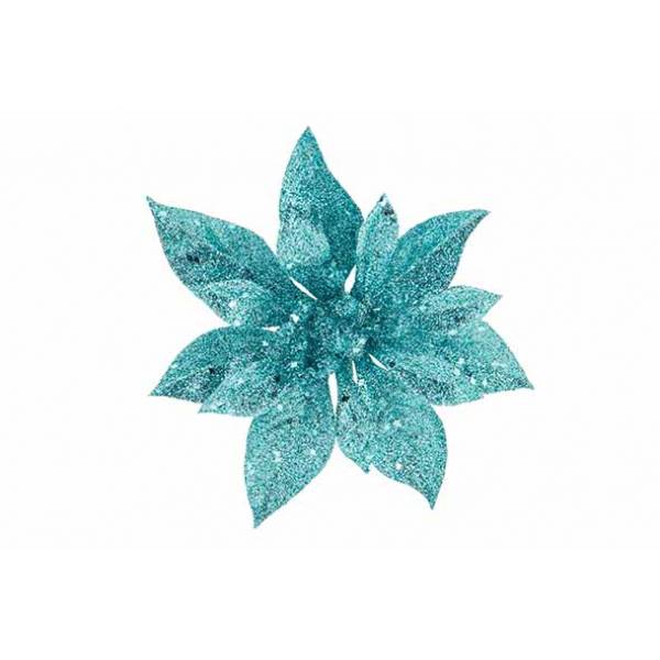 Kerstroos Clip Glitter Ijsblauw D15cm Ku Nststof 
