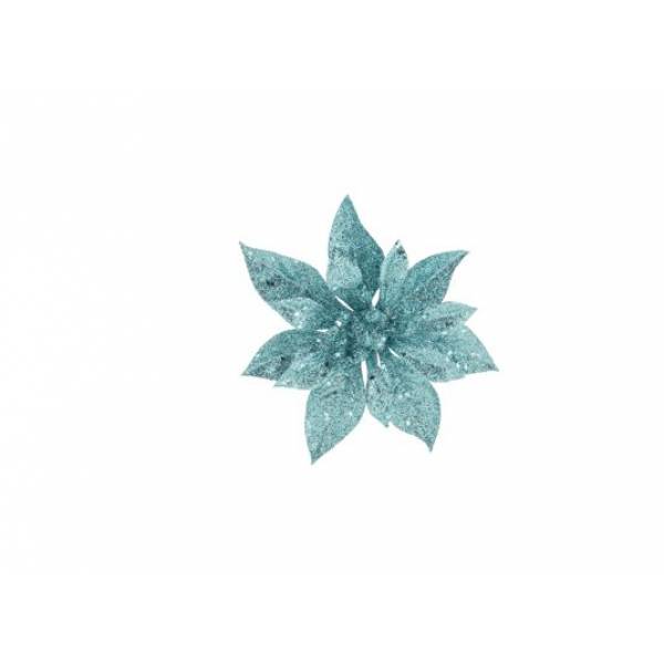 Kerstroos Clip Glitter Ijsblauw D15cm Ku Nststof 