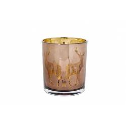 Theelichthouder Deer Mirror Cognac 7x7xh 8cm Glas 