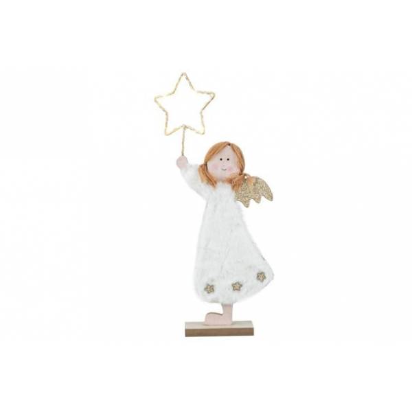 Engel Led Star Wit 13x4xh30cm Hout Excl 2 Cr2032 Batt 