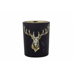 Theelichthouder Deerhead Gold Matt Zwart  7,1x7xh8cm Rond Glas 