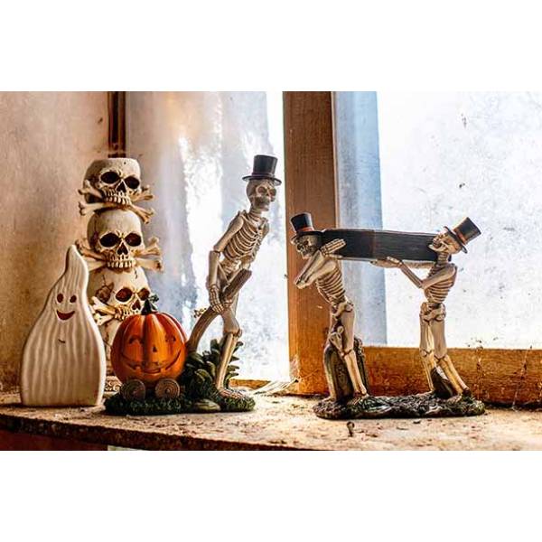 Skelet With Pumpkin Grijs 21x13xh29cm Po Lyresin 