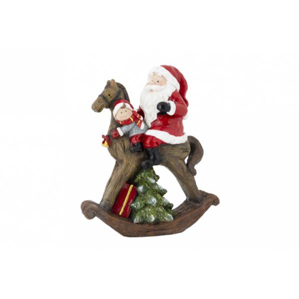 Santa On Rocking Horse Rood 20x9,5xh25cm  Resin 