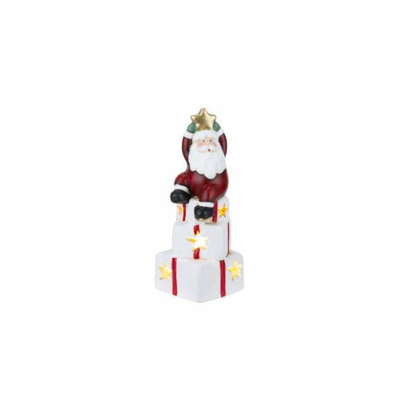 Kerstman Sitting On Gifts Led  Excl 2xaa  Bat Bordeaux 10x9xh21,5cm Langwerpig P 