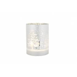 Theelichthouder Deers Forest Led Zilver 10x10xh13cm Rond Glas Excl.3xaa Batt. 