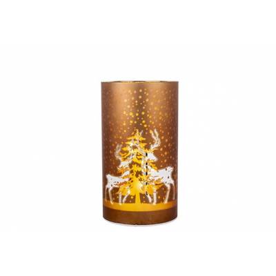 Lampe Deers Forest Led Excl.3xaa Batt. C Uivre 10x10xh18cm Rond Verre  Cosy @ Home