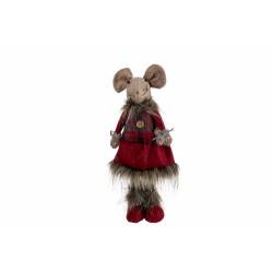 Kerstfiguur Mouse Girl Bordeaux 14x12xh3 2cm Textiel 