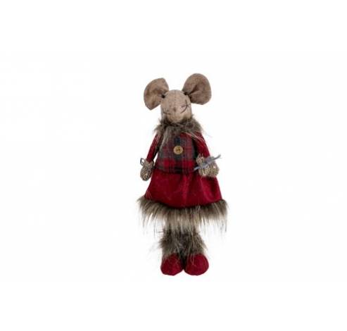 Kerstfiguur Mouse Girl Bordeaux 14x12xh3 2cm Textiel  Cosy @ Home