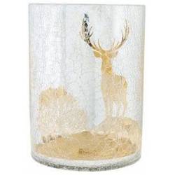 Cosy @ Home Theelichthouder Cracle Deer Zilver 15x15 Xh20cm Rond Glas 