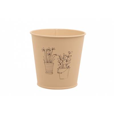 Cachepot Herbal Print Creme 11x8,2xh10,5 Cm Rond Conique Metal  Cosy @ Home