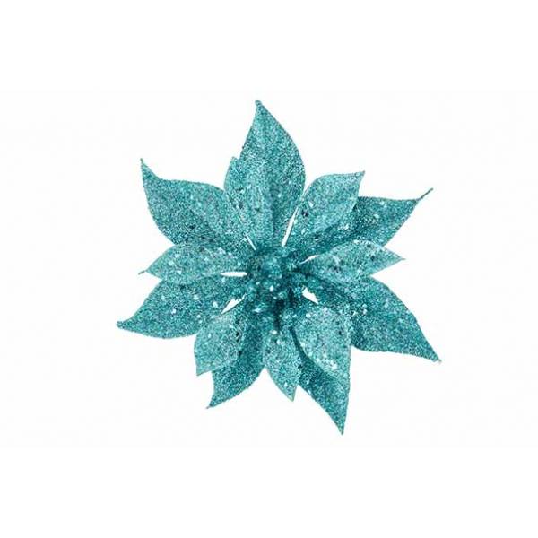 Kerstroos Clip Glitter Ijsblauw D18cm  