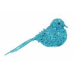 Vogel Clip Glitter Ijsblauw 12x4xh10cm Kunststof 
