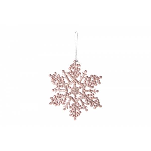 Sneeuwvlok Hanger Glitter Roze 13x13xh13 Cm Kunststof 
