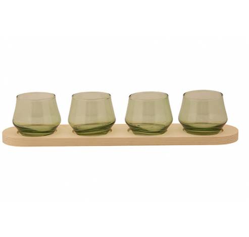 Theelichthouder 4 Parts Wood Plate Groen 41,5x8,5xh8cm Andere Glas  Cosy @ Home