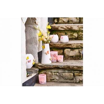 Cachepot Pink Butterflies Blanc 11x11xh9 Cm Rond Dolomite  Cosy @ Home