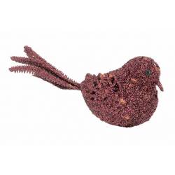 Vogel Clip Glitter Bordeaux 12x4xh10cm K Unststof 