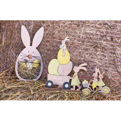 Lapin With Child On Bike Pastel Naturel 16x2xh16cm Bois  Cosy @ Home