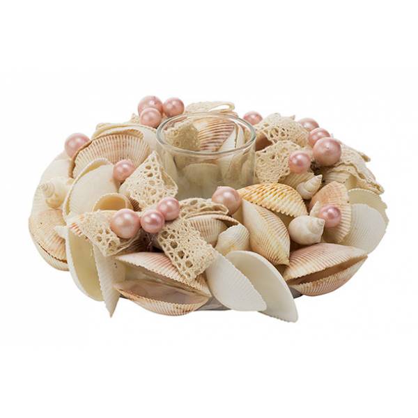 Theelichthouder Shells And Pink Pearls N Atuur D19xh6,5cm 