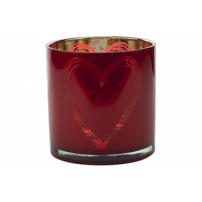 Theelichthouder Heart Rood 15x15xh15cm Glas  Cosy @ Home