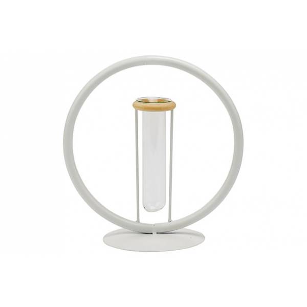 Cirkel Glass Tube 3,5x12cm Wit 19x10,5xh 21,5cm Rond Metaal 