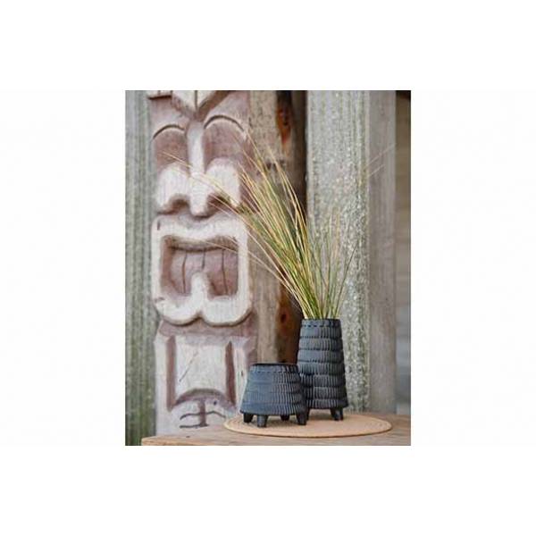Bloempot Carved Zwart 15x15xh13cm Rond C Onisch Aardewerk 