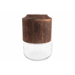 Cosy @ Home Vaas Brown Wood Transparant 13,5x13,5xh20cm Rond Glas 