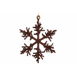 Hanger Twig Snowflake Glitter Bruin 16x1 6xh16cm Kunststof 