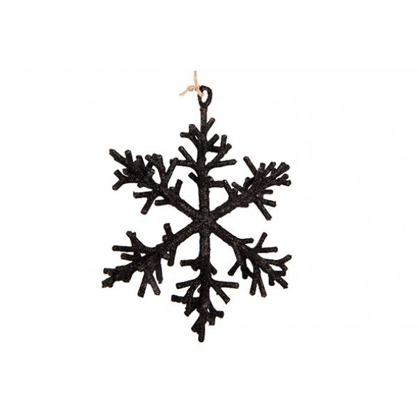 Hanger Twig Snowflake Glitter Zwart 16x1 6xh16cm Kunststof 