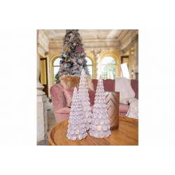 Kerstboom Led Roze 10x10xh30cm Glas  Incl 3 Lr44 Batt 