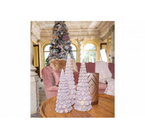 Kerstboom Led Roze 10x10xh30cm Glas  Incl 3 Lr44 Batt  Cosy @ Home