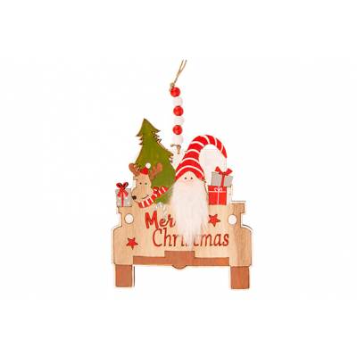 Hanger Santa In Car Merry Xmas Rood Wit13x11xh,5cm Hout 