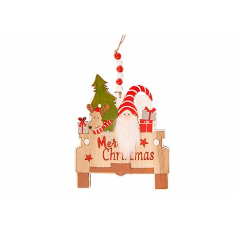 Hanger Santa In Car Merry Xmas Rood Wit 13x11xh,5cm Hout  Cosy @ Home