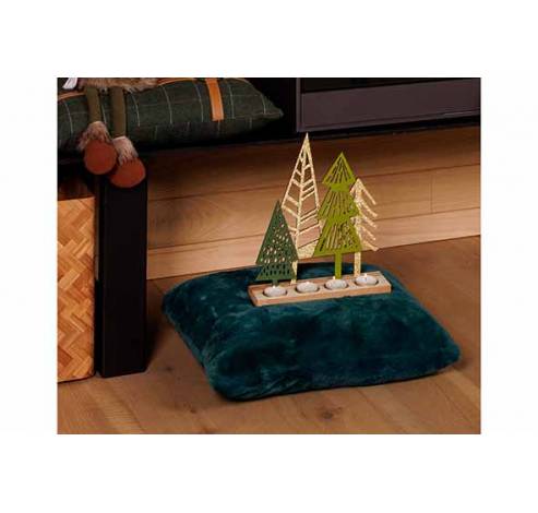 Theelichthouder X4 Tree Deco Goldy Green  Multi-kleur 29,5x25xh7,5cm Hout  Cosy @ Home