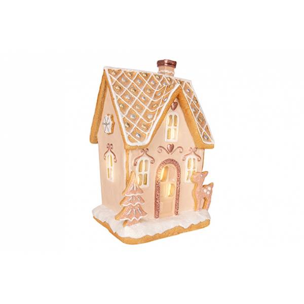 Ornament House Cookies Lichtroze 15x12xh 22,5cm Resin 