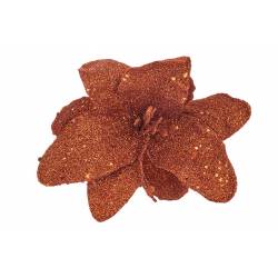 Kerstroos Clip Glitter Koper 12x12xh8cm Kunststof 