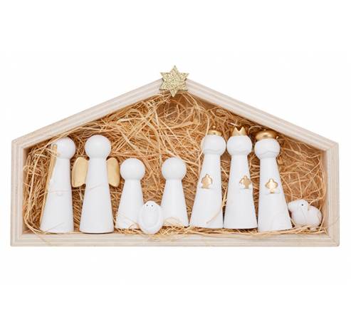 Kerststal Set10 Wit 24x12,5xh3cm Hout   Cosy @ Home