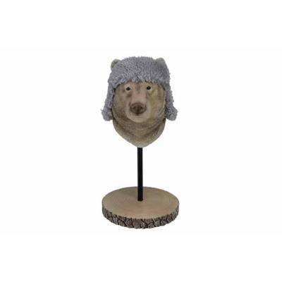 Beerhoofd Fur Hat On Stander Bruin 20,5x24,8xh38,8cm Langwerpig Polyresin 