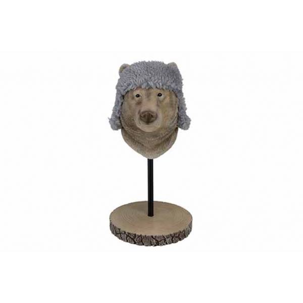 Cosy @ Home Beerhoofd Fur Hat On Stander Brui N 20,5x24,8xh38,8cm Langwerpig Polyresi