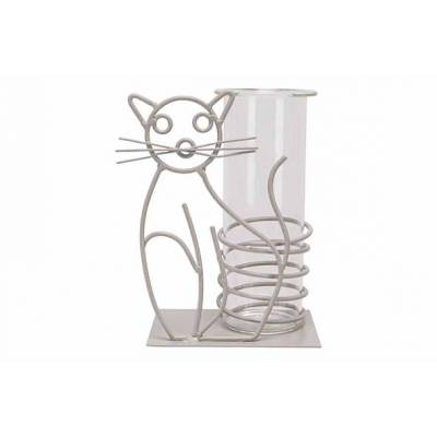 Vase Cat Glass Tube 6x14.5cm Gris 12x7xh 15cm Autre Metal  Cosy @ Home
