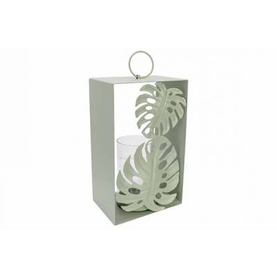 Bougeoir Leaf X2 Vert 14,8x10,5xh27,8cm Rectangle Metal  Cosy @ Home