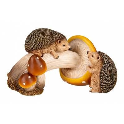 Herisson Couple Mushrooms Brun 21x14,5xh 12,5cm Resine  Cosy @ Home