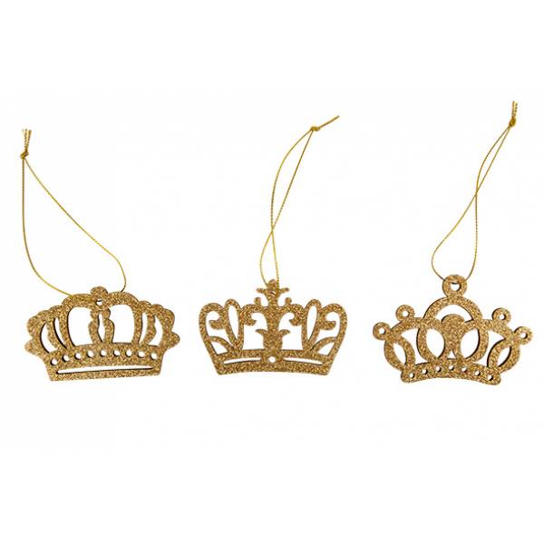 Hanger Set9 Crown Glitter Goud 24x7xh1,2  Andere Hout 
