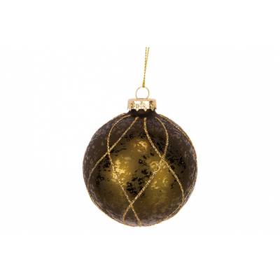 Kerstbal Antique Glitter Gold Groen 8x8x H8cm Rond Glas 