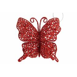 Vlinder Hanger Glitter Rood 10x1xh10cm  