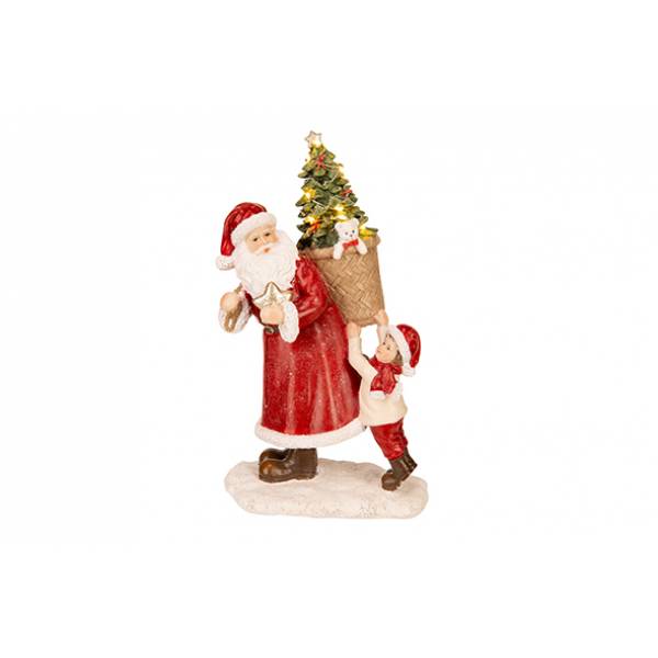 Kerstman With Child Rood 17x13xh27cm Res In Incl.3xlr44 Batt. 
