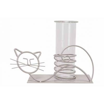 Vase Cat Glass Tube 6x14.5cm Gris 20,5x8 Xh9cm Allonge Metal  Cosy @ Home