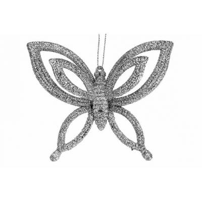 Hanger Butterfly Glitter Zilver 10x2,5xh 8,5cm Kunststof  Cosy @ Home