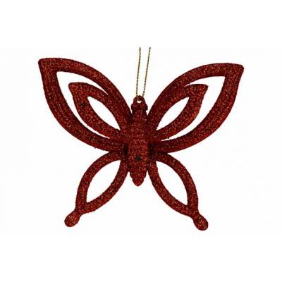Hanger Butterfly Glitter Rood 10x2,5xh8, 5cm Kunststof  Cosy @ Home