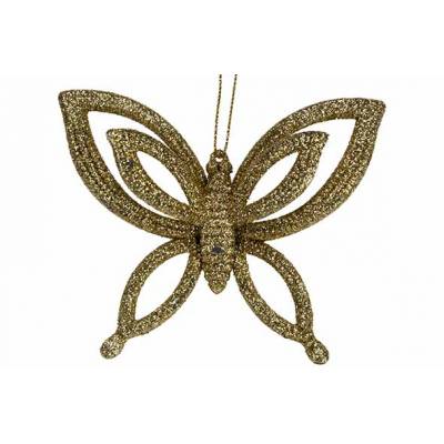 Hanger Butterfly Glitter Goud 10x2,5xh8, 5cm Kunststof  Cosy @ Home
