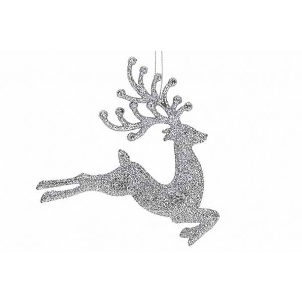 Hanger Deer Glitter Zilver 12xh12cm Kuns Tstof 